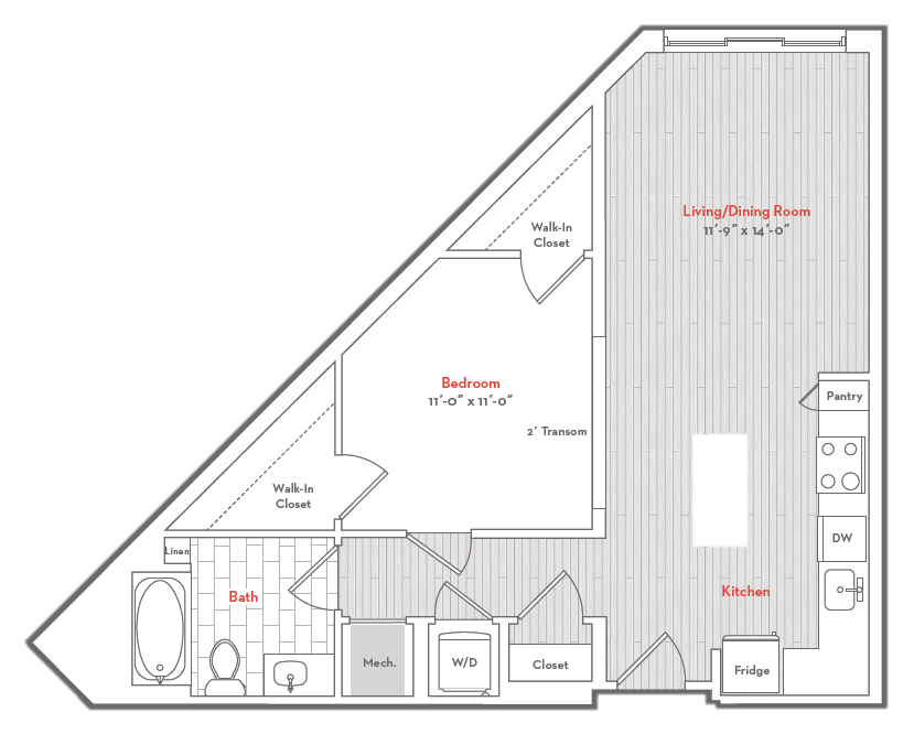 1 Bed 1 Bath-D1 floor plan