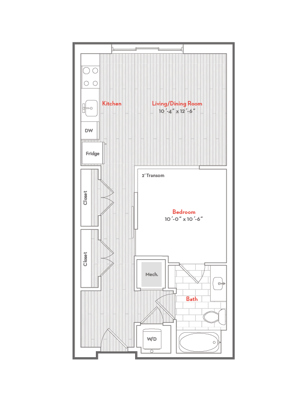1 Bed 1 Bath-K floor plan