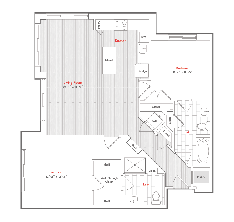 2 Bed  2 Bath-2-B3 floor plan
