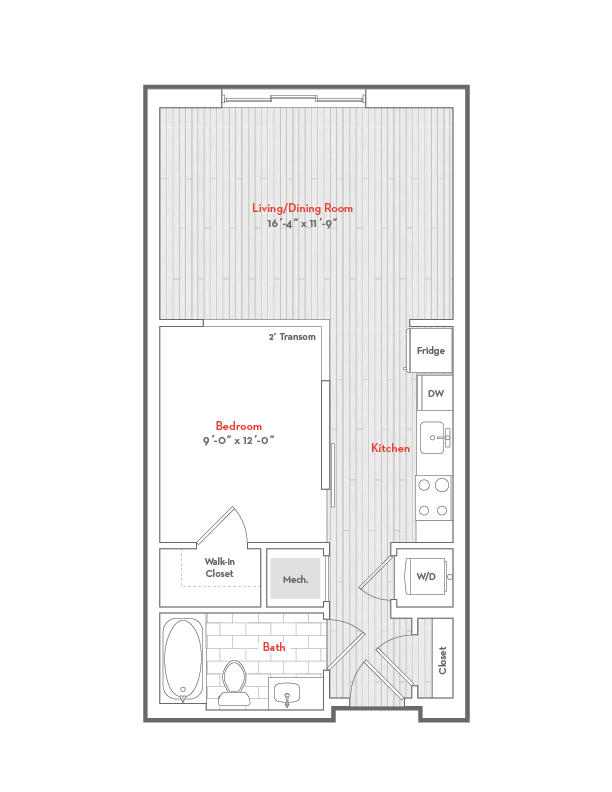 1 Bed 1 Bath-J floor plan