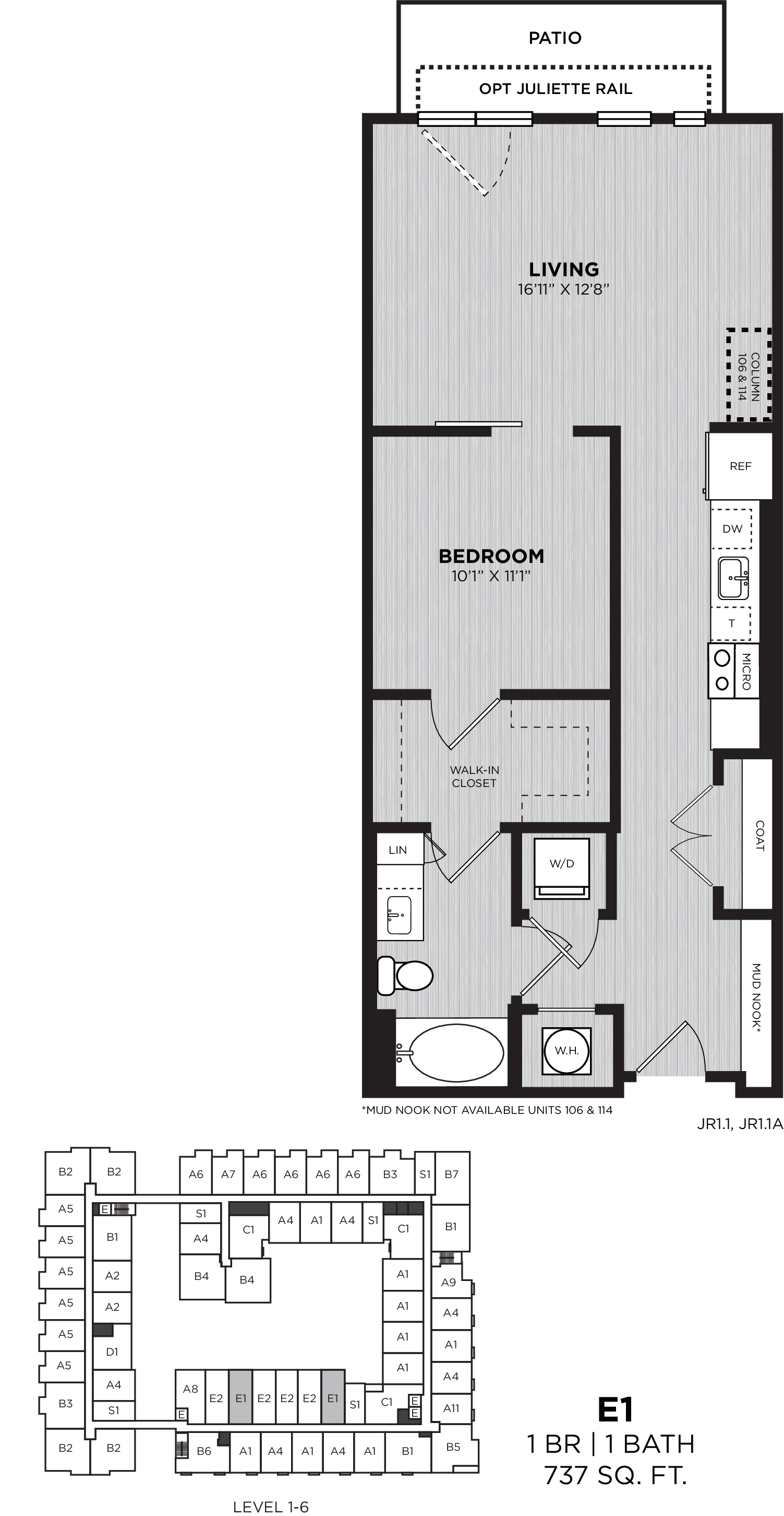 1 Bed/1 Bath-E1 Barcelona floor plan