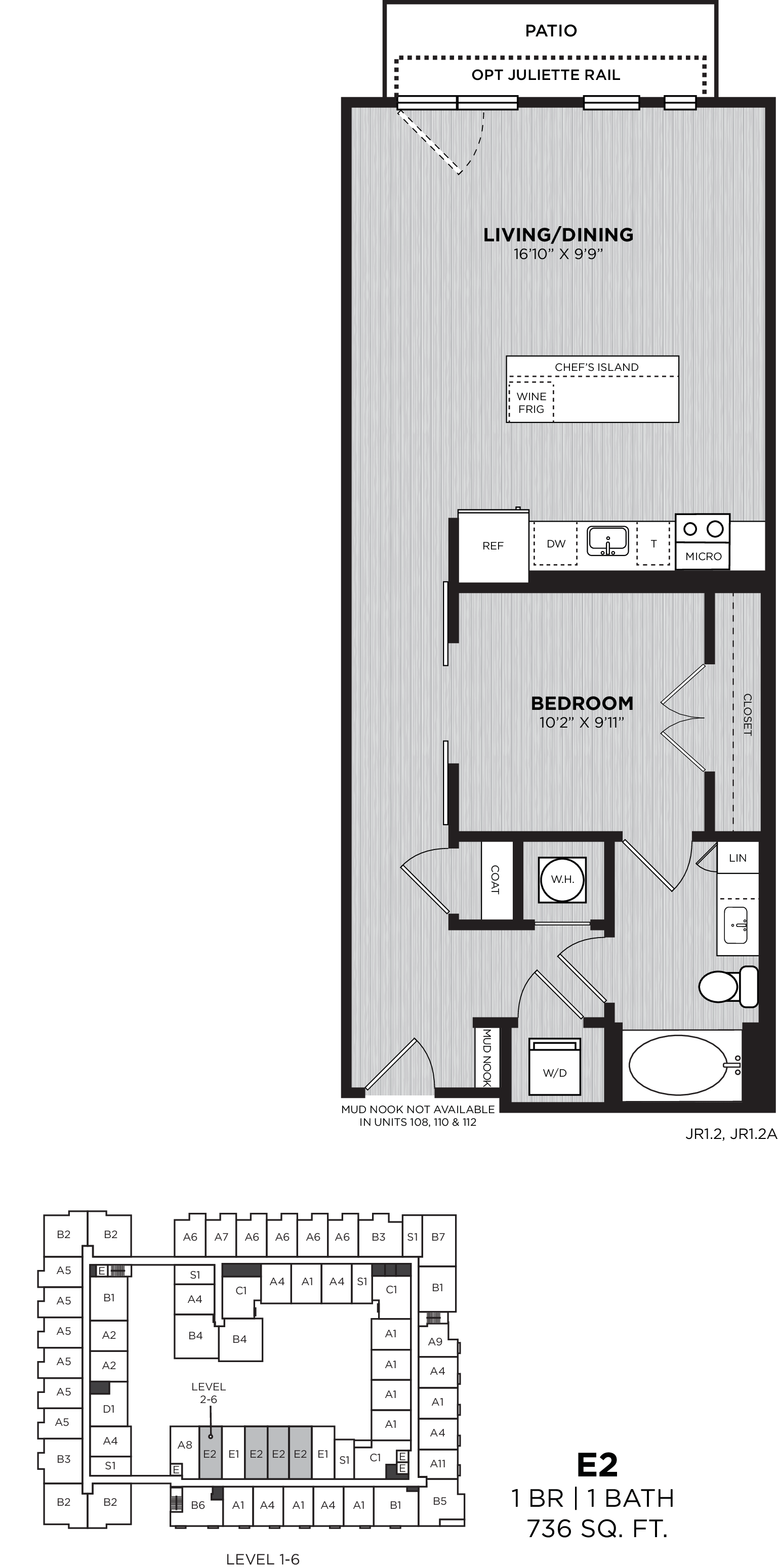 1 Bed/1 Bath-E2 Bentwood floor plan