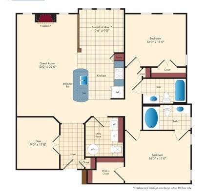 2 Bed/2 Bath w/Den floor plan