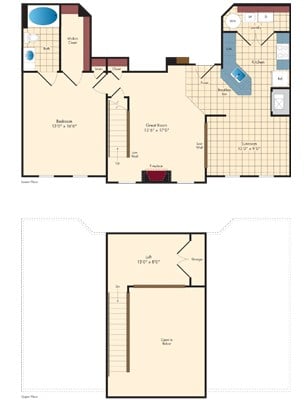 1 Bed/1 Bath w/Sunroom and Loft floor plan