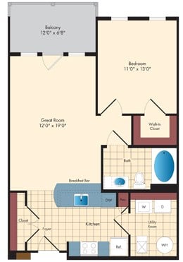 1 Bed/1 Bath floor plan