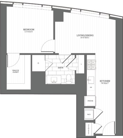 1 Bed/1Bath D1 floor plan
