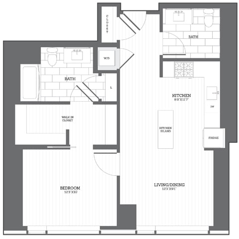 1 Bed/1.5 Bath B2 floor plan