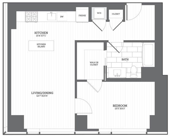 1 Bed/1 Bath A4 floor plan
