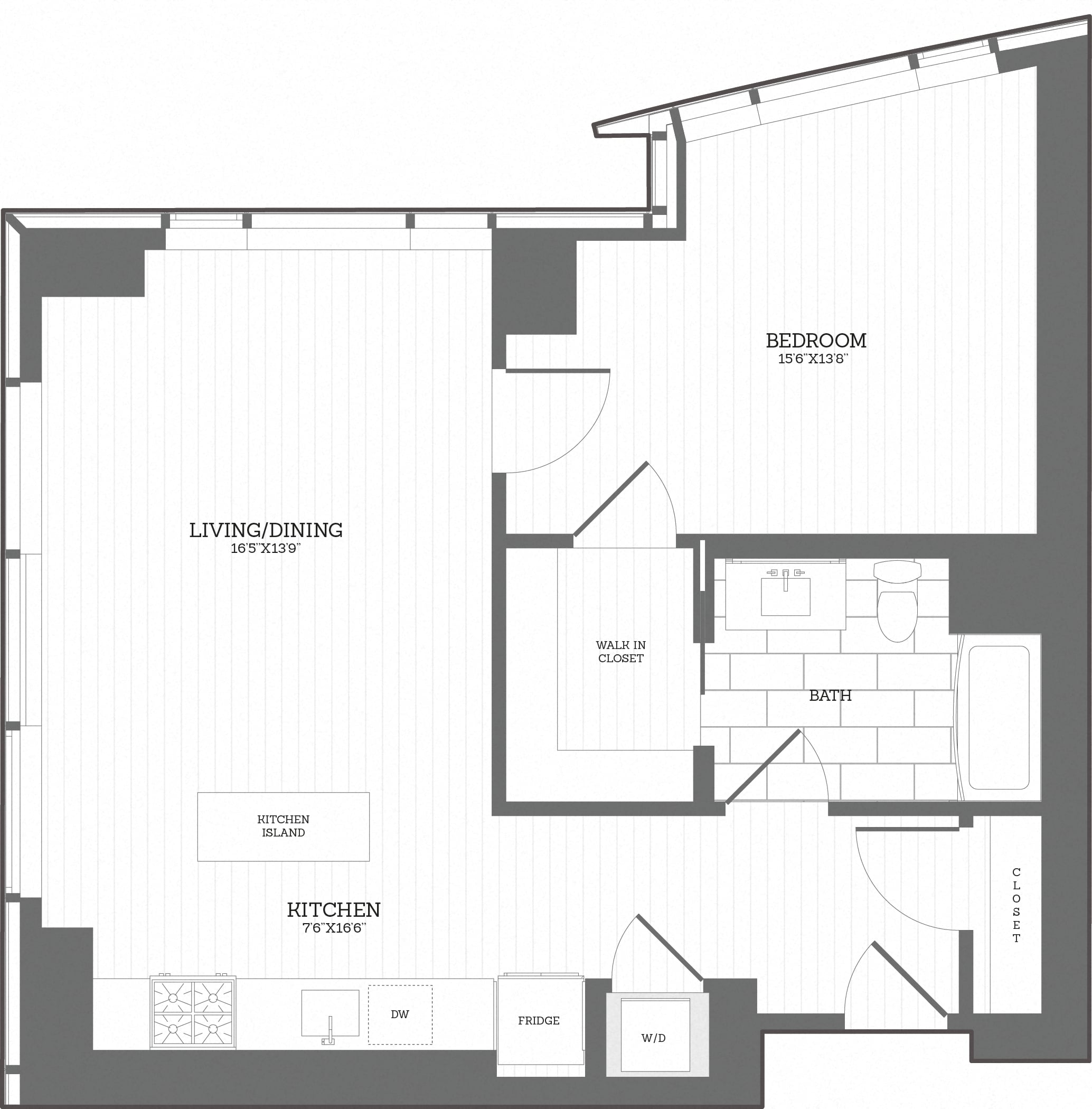 1 Bed/1 Bath A1 floor plan