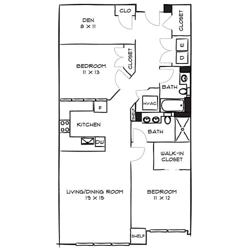 Style 2J with Den floor plan