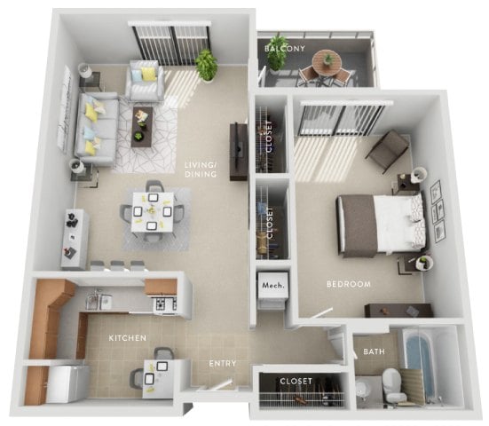 Oak (A) 1 Bedroom Apartment floor plan