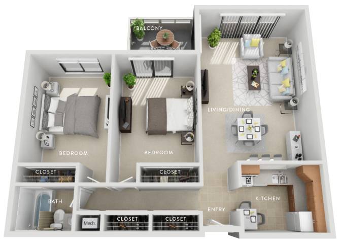 Maple (B) 2 Bedroom Apartment floor plan