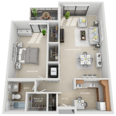 Elm (A1) 1 Bedroom Aparment floor plan