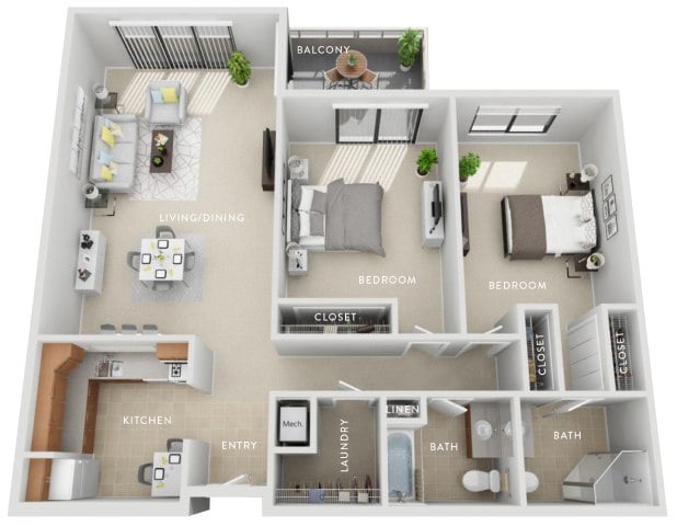Willow (C1) 2 Bedroom Apartment floor plan