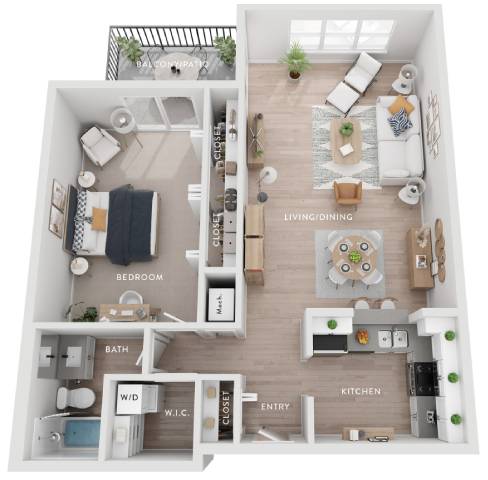 Elm (A1h) 1 Bedroom Apartment floor plan