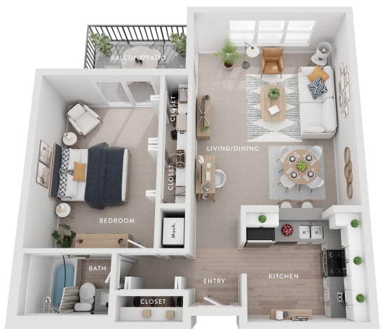 Oak (As) 1 Bedroom Apartment floor plan