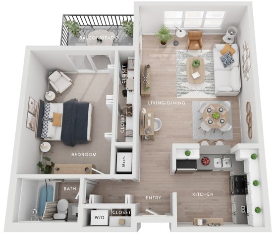 Oak (Ah) 1 Bedroom Apartment floor plan