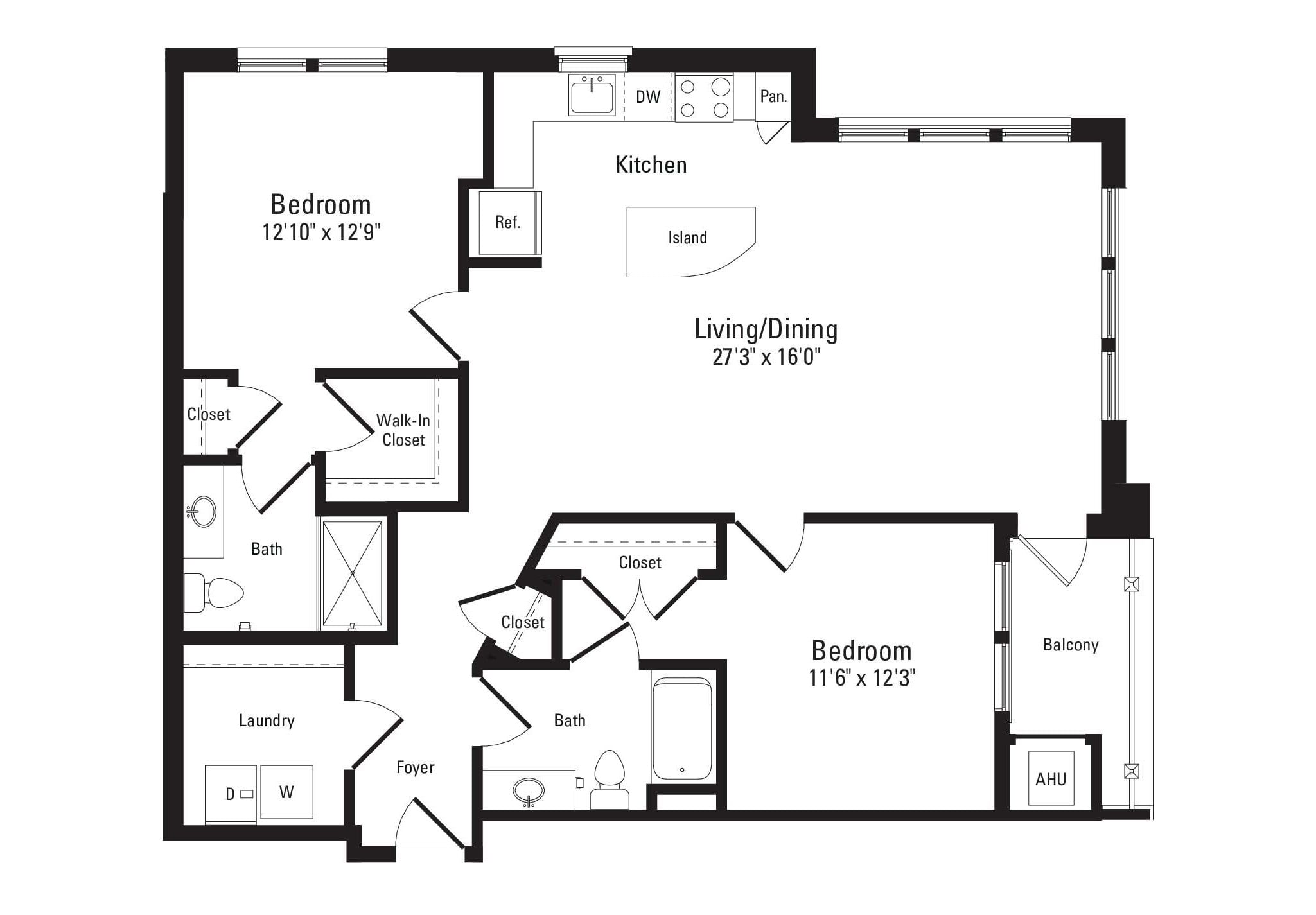2 Bed 2 Bath C floor plan