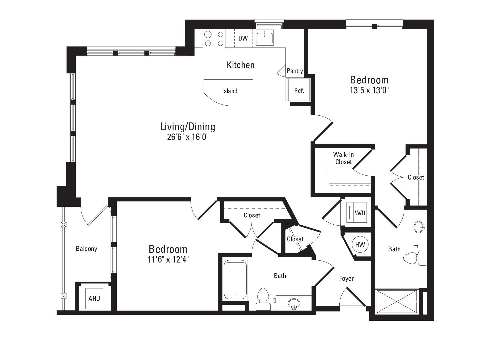 2 Bed 2 Bath D floor plan