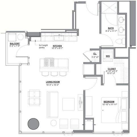 1 Bed/1 Bath-1J-1 floor plan