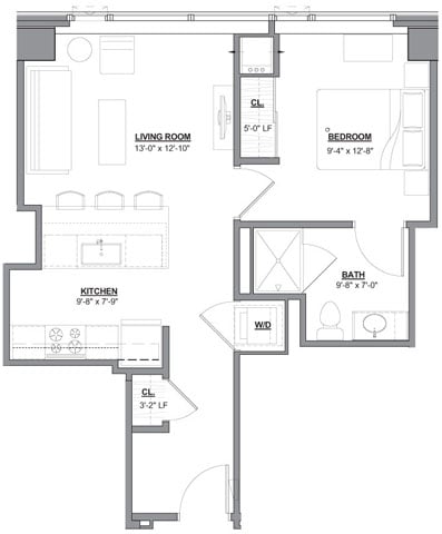 1 Bed/1 Bath-1A-1 floor plan
