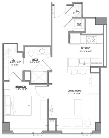 1 Bed/1 Bath-1E-2 floor plan