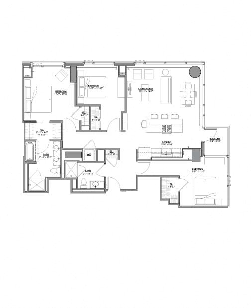 3 Bed/3 Bath PH-3C floor plan