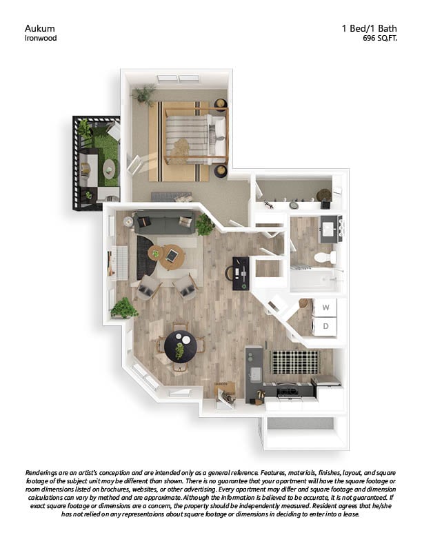 A1 1x1 Premium floor plan