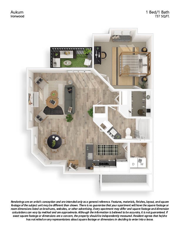 A2 1x1 Renovated floor plan
