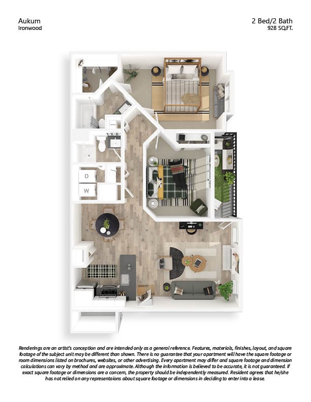 2x2 Renovated floor plan