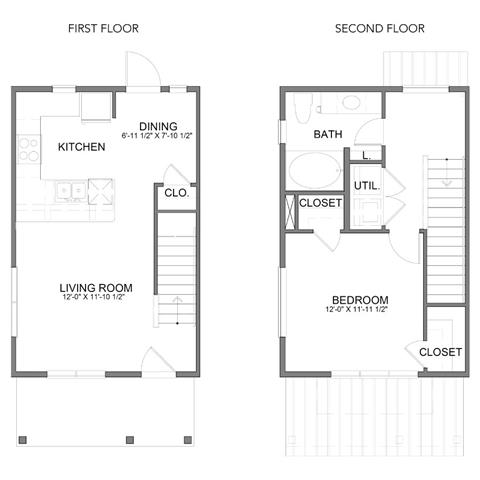 Rendering of the THA1 floor plan with 1 bedroom[s] and 1 bathroom[s] at Hudson at Austin Ranch