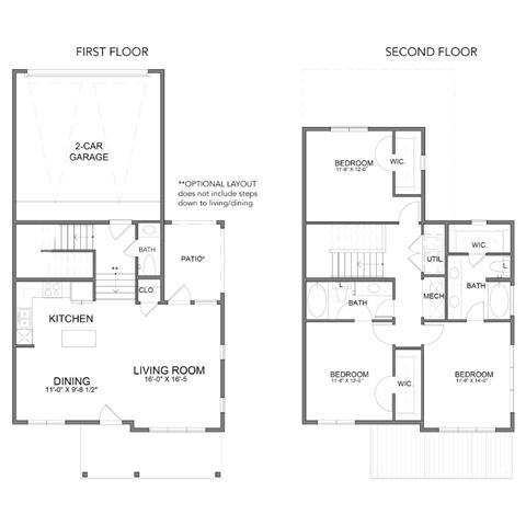 Rendering of the THC1GG floor plan with 3 bedroom[s] and 2 bathroom[s] at Hudson at Austin Ranch