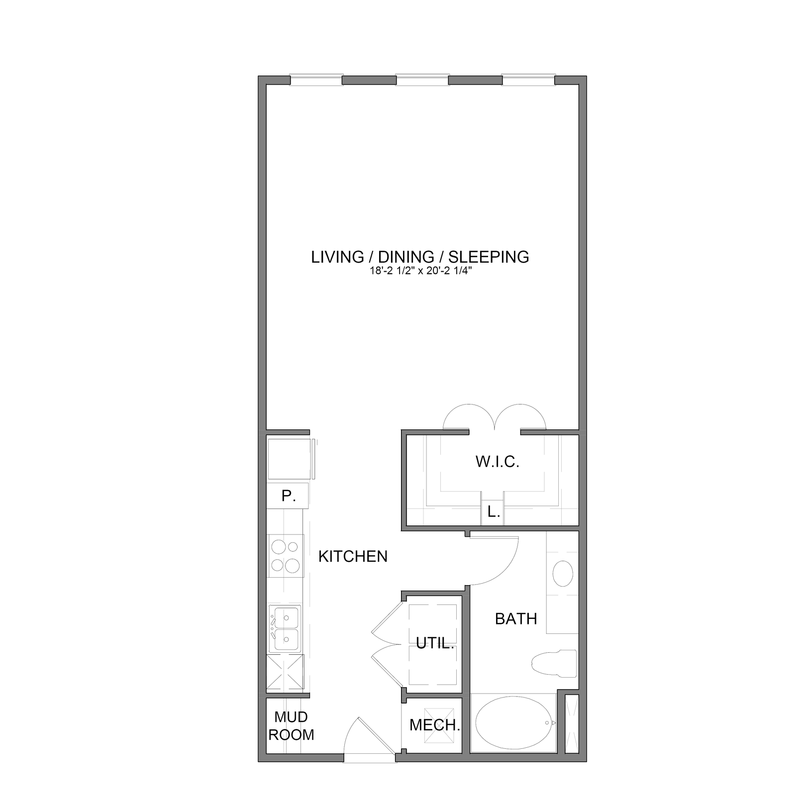 Rendering of the HHS2 floor plan with 1 bedroom[s] and 1 bathroom[s] at Hudson at Austin Ranch