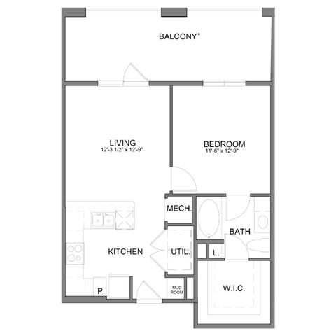 Rendering of the A2.2 floor plan with 1 bedroom[s] and 1 bathroom[s] at Hudson at Austin Ranch