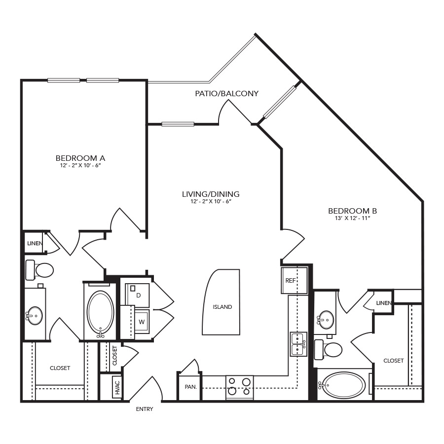 B1-3 - 2 Bedroom floor plan