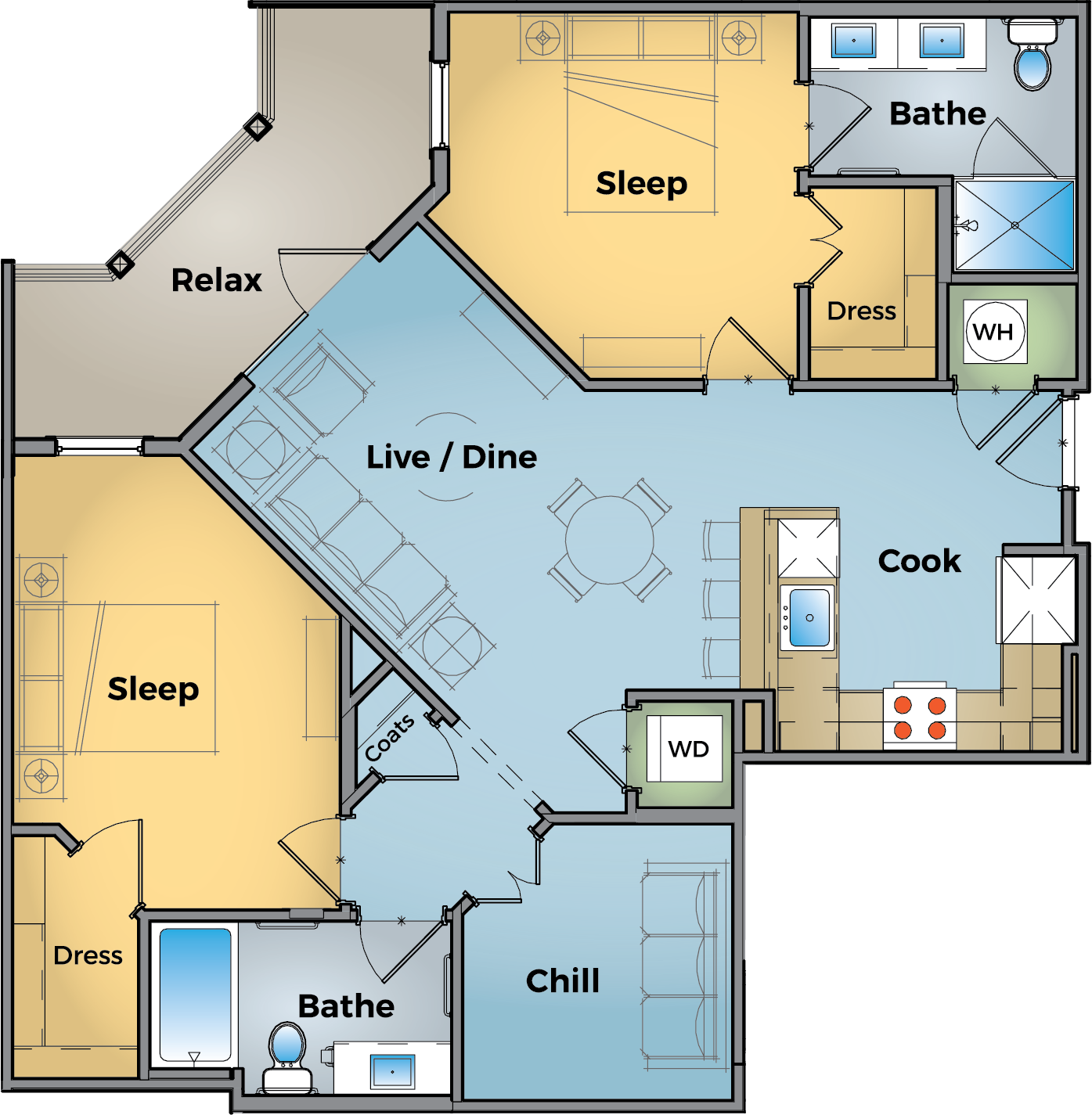 D1 - 2 Bed + Office floor plan