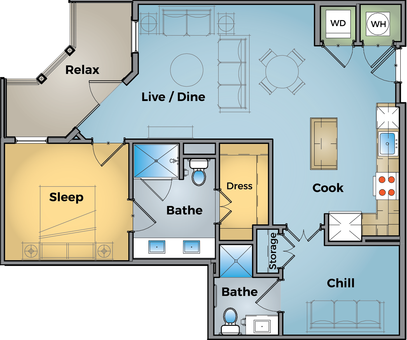 B2 - 1 Bed + Office floor plan