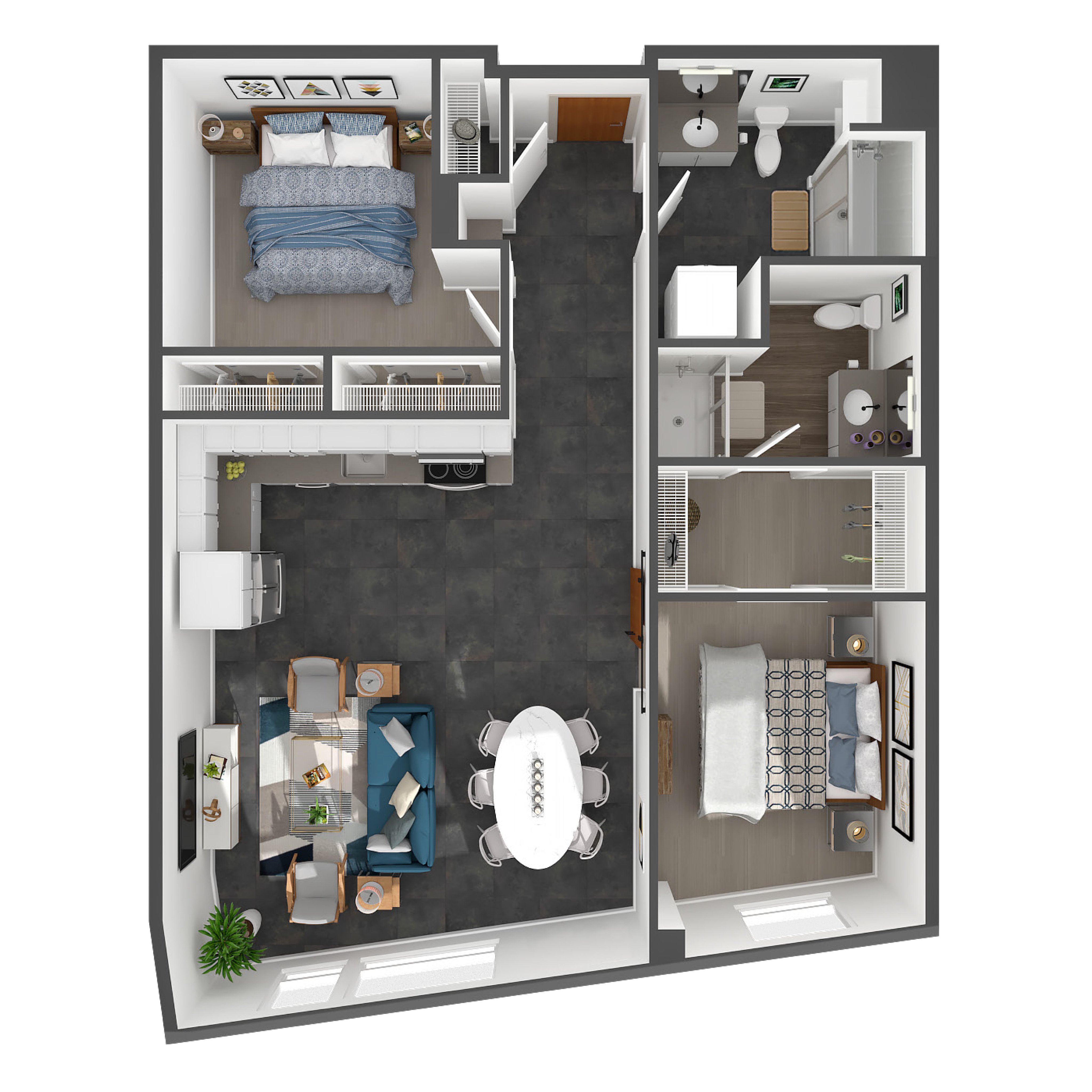 2 Bed, 2 Bath- D floor plan