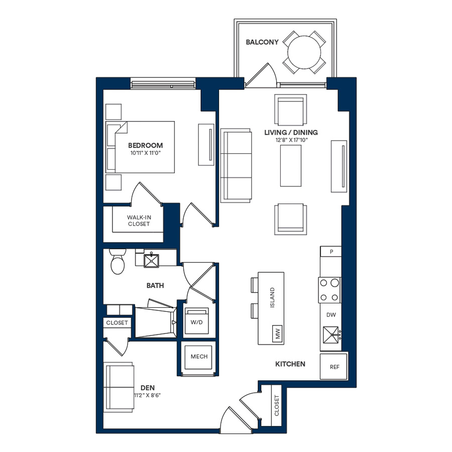 1 Bed/1 Bath Den-E2 TYP 10 floor plan