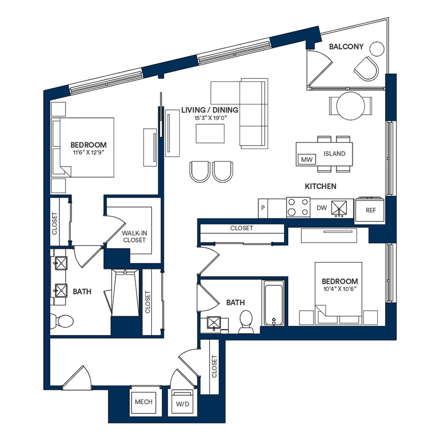 2 Bed/2 Bath-E1-TYP-21 floor plan