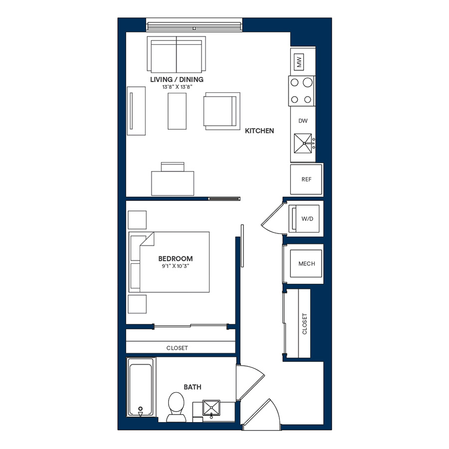 1 Bed/1 Bath JR-E1 TYP 18 floor plan