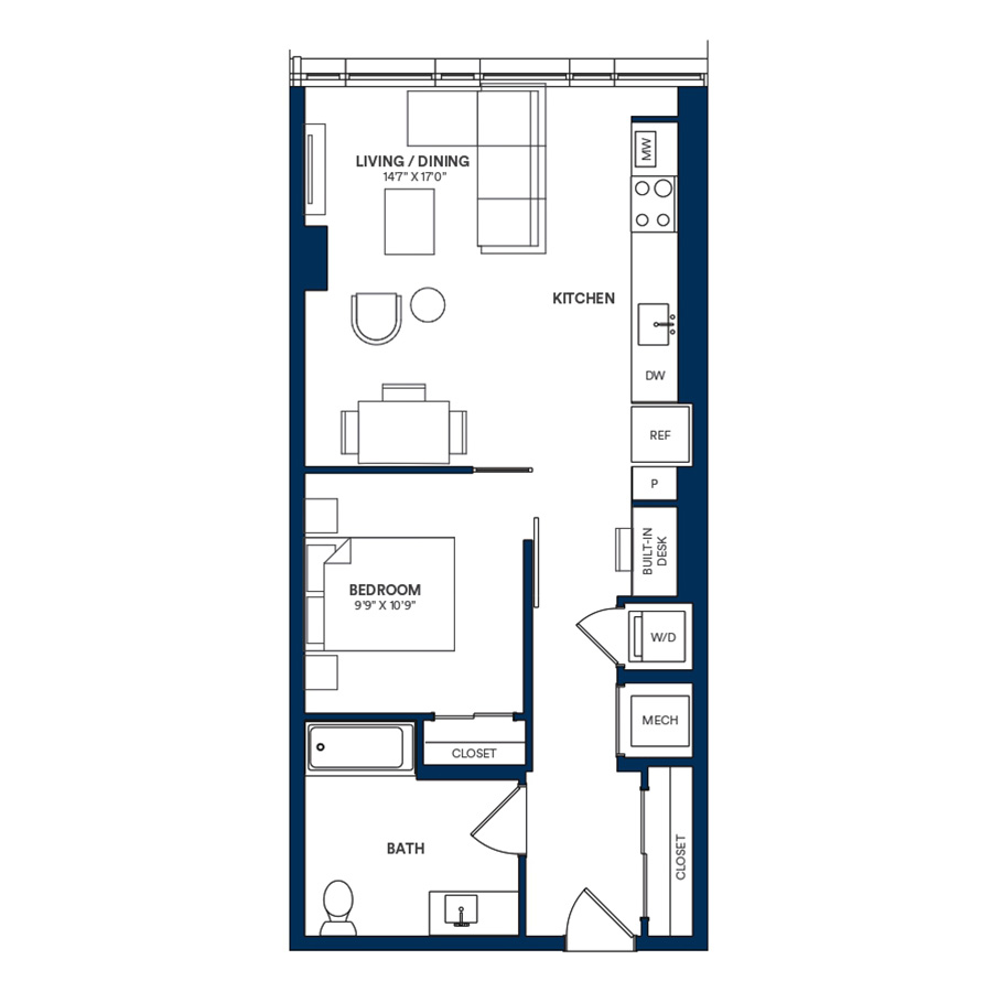 1 Bed/1 Bath JR-B1 TYP 02 floor plan