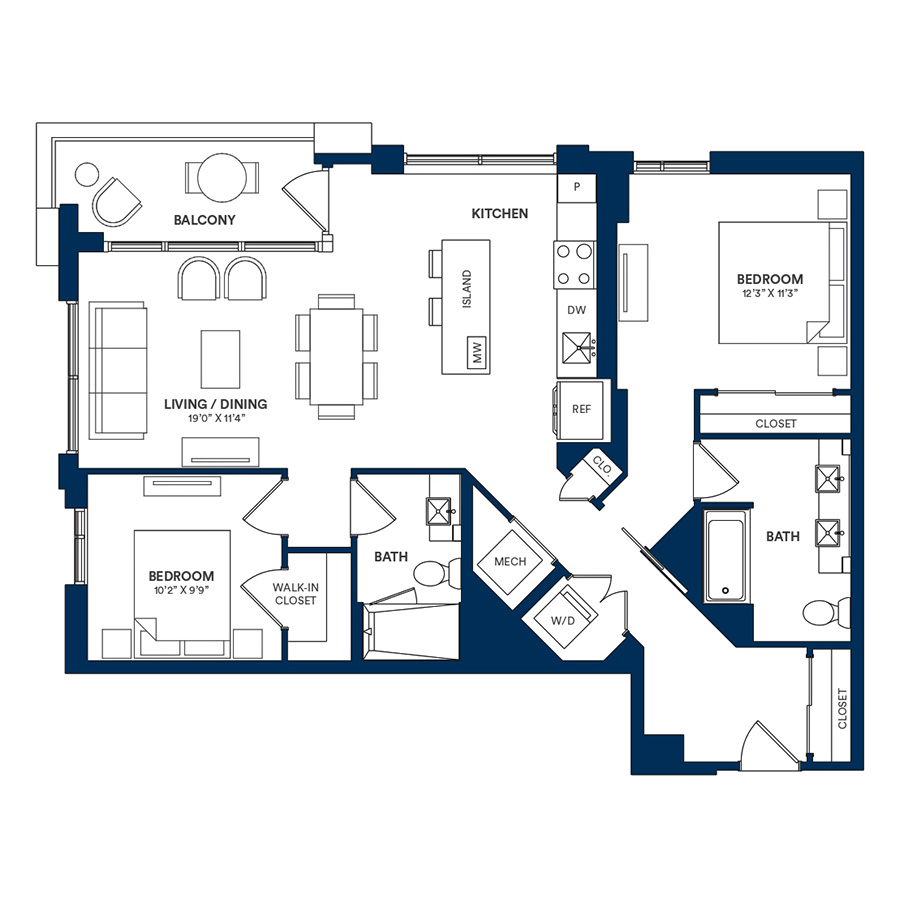 2 Bed/2 Bath-E1-TYP-17 floor plan
