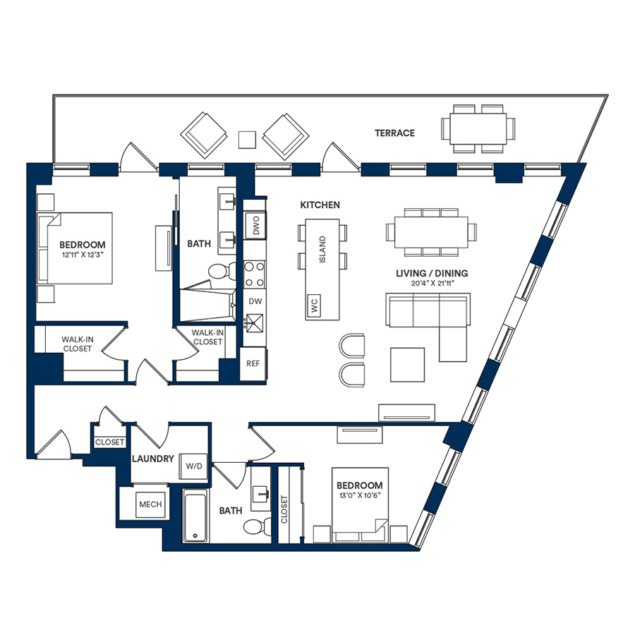 2 Bed/2 Bath Den-F PH 02 floor plan