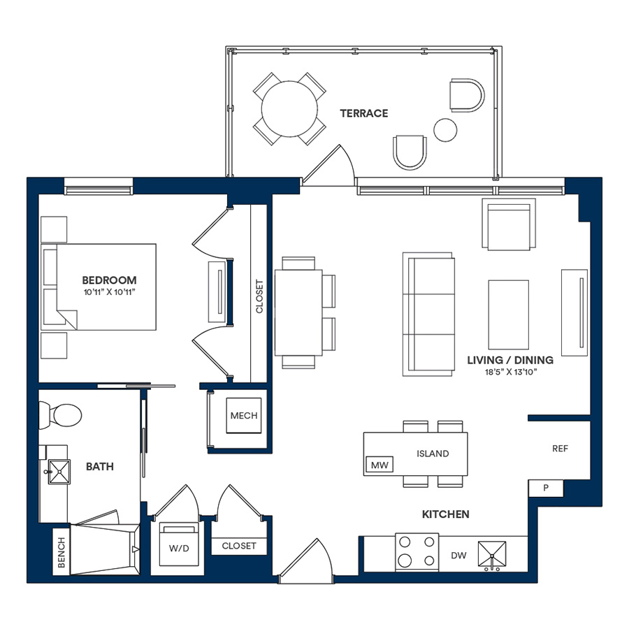 1 Bed/1 Bath-E2 PH 03 floor plan