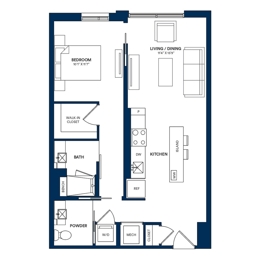 1 Bed/1.25 Bath-E1 TYP 07 15 floor plan