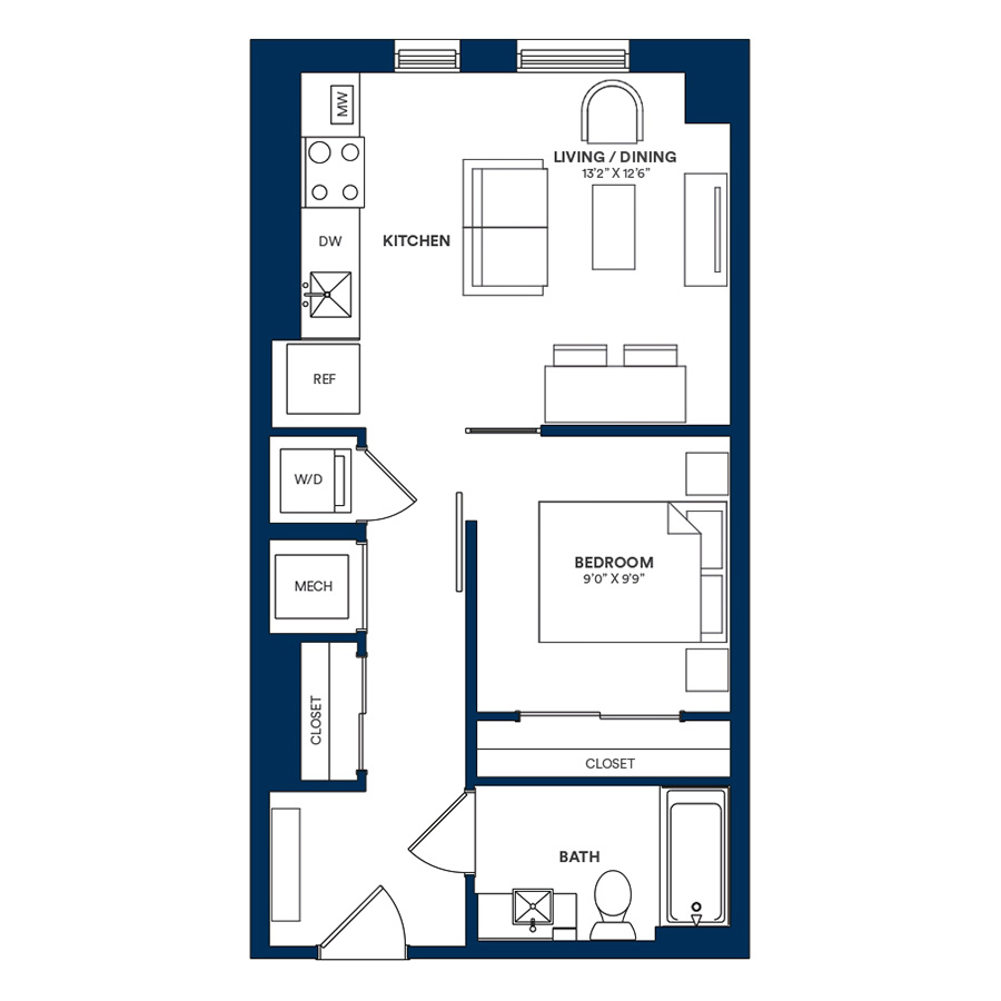 1 Bed/1 Bath JR-E2 TYP 21 floor plan