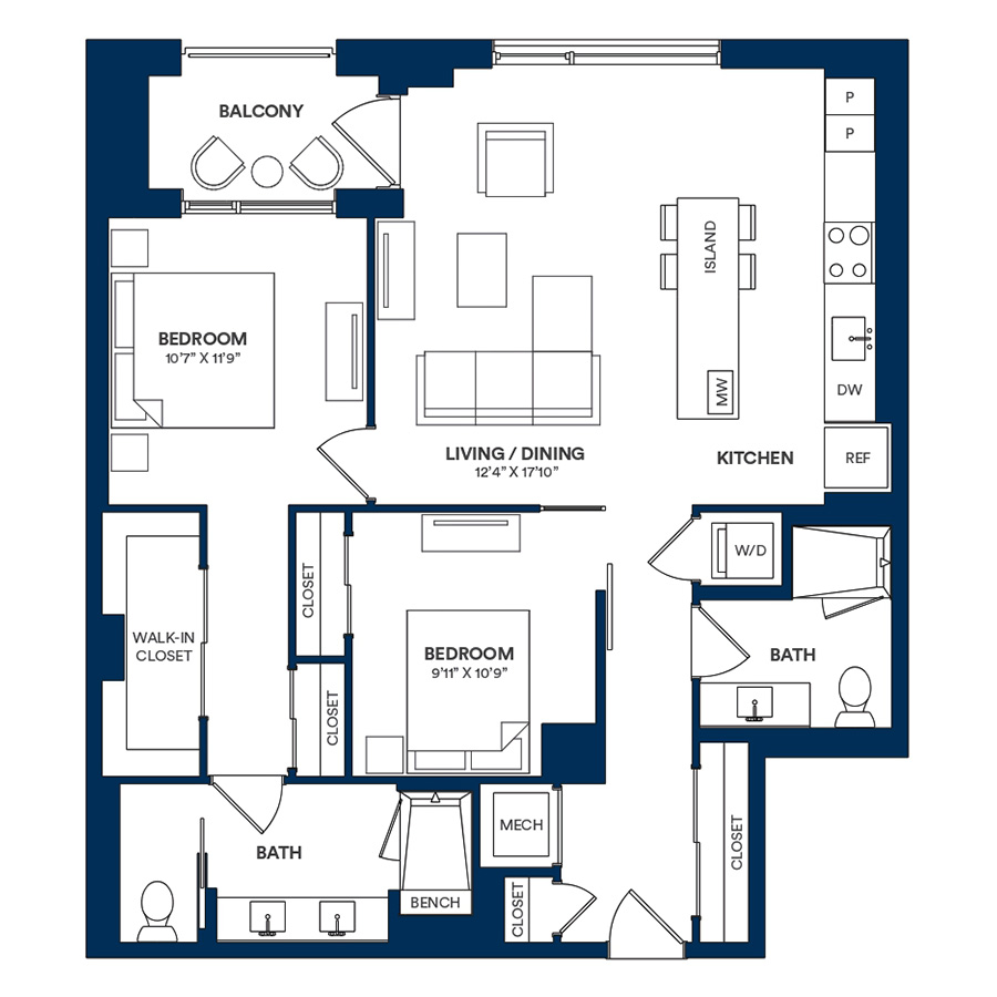 2 Bed/2 Bath JR-C TYP 09 floor plan