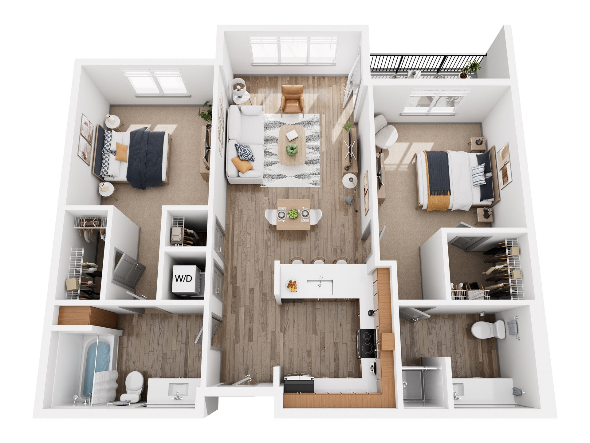 Two Bedroom Two Bath 2 -Renovated floor plan