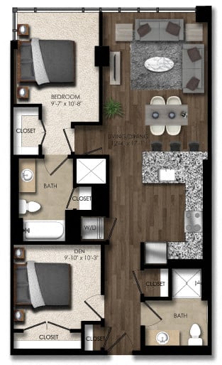 1 Bed/2 Bath Den-3E floor plan